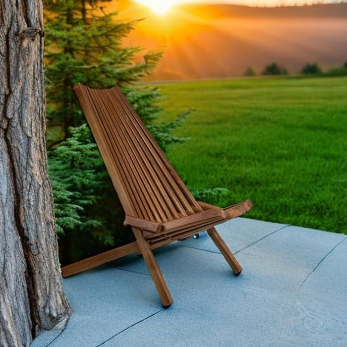 Wooden Folding Tamarack Chairs, FSC Certified Acacia Low Profile Adirondack Chairs, Wood Folding Chair for Outdoor, Patio, Porch, Pool, Backyard, Garden, Balcony and Deck - Chestnut - Single