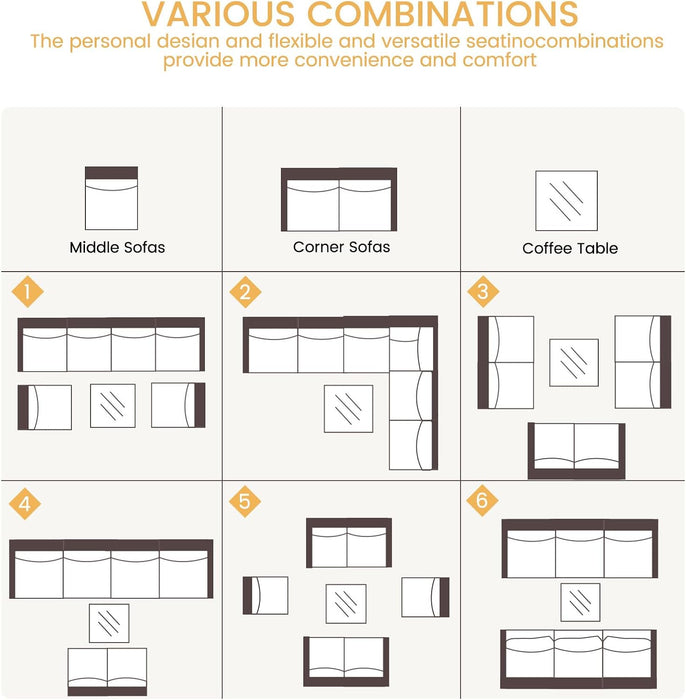 7 Piece Patio Furniture Set, Wicker Modular Outdoor Furniture with Thicker Cushions, Outdoor Couch Sofa for Garden, Poolside, Backyard, Beige