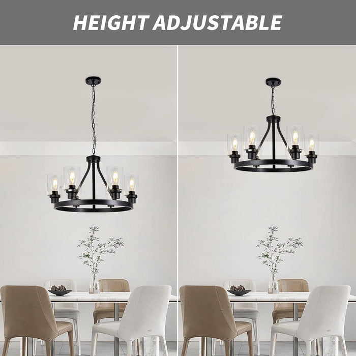 6-Light Farmhouse Chandelier Light Fixture Dining Room Lighting Fixtures Hanging Wagon Wheel Chandelier Kitchen Island Pendant Lights Modern Black Industrial Rustic Adjustable Height Metal