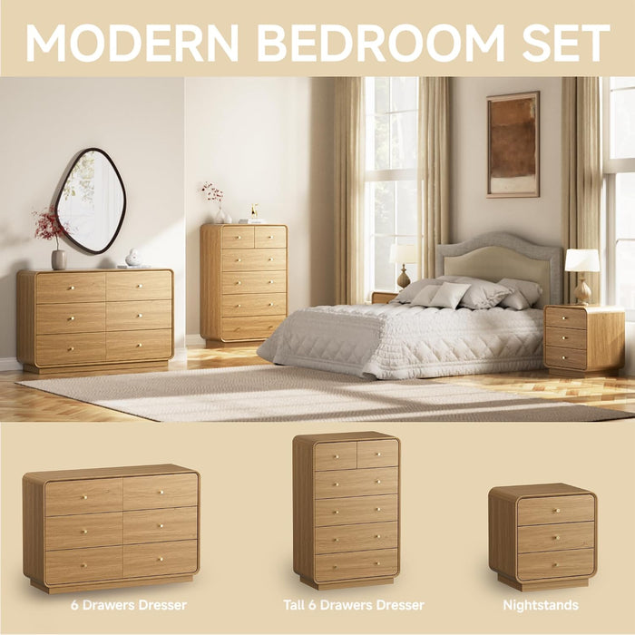 Modern 6 Drawers Dresser for Bedroom, 43.3" Tall Dresser-Brown