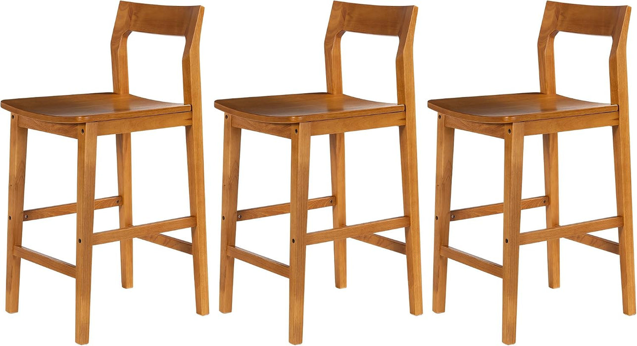 Wood Bar Stools Set of 3, Counter Height Barstools Armless Farmhouse Wooden Bar Dining Chairs with Back & Footrest for Kitchen Island Cafe Pub, Dark Oak