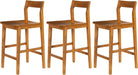 Wood Bar Stools Set of 3, Counter Height Barstools Armless Farmhouse Wooden Bar Dining Chairs with Back & Footrest for Kitchen Island Cafe Pub, Dark Oak