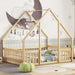 Full Size House-Shaped Natural Wooden Kids Floor Bed