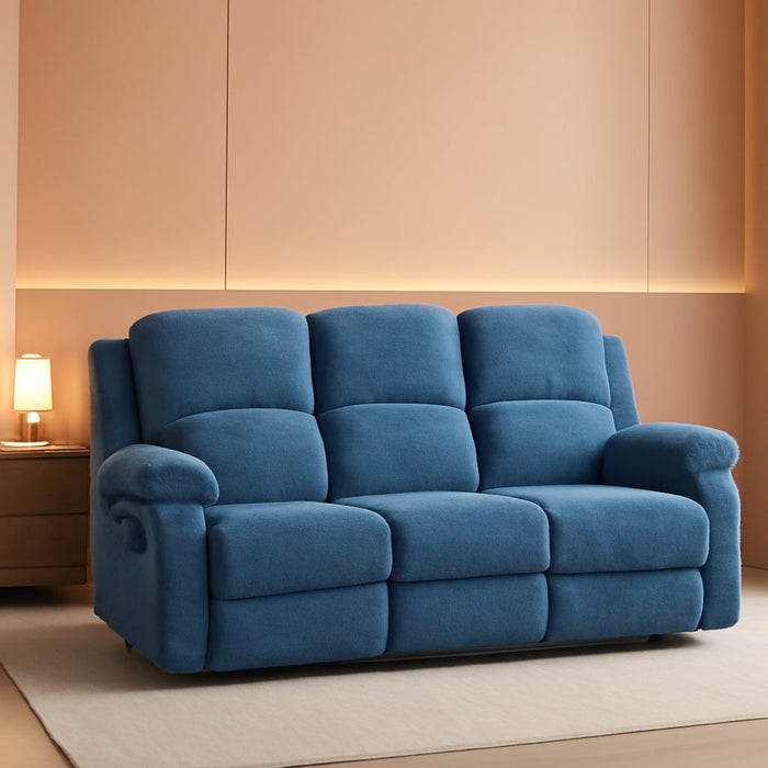 3 Seater Recliner Sofa Couch Modern Manual Reclining Sofa Fabric Reclining Sofa Living Room Couch with Dual Cup Holders and Drop down Table for Living Room/Office/Rv Car (Blue, 3 Seater Sofa)