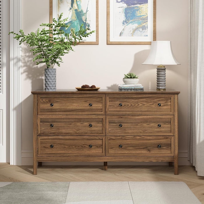 55Inch Walnut BedroomSuite Dresser Six Drawers Premium