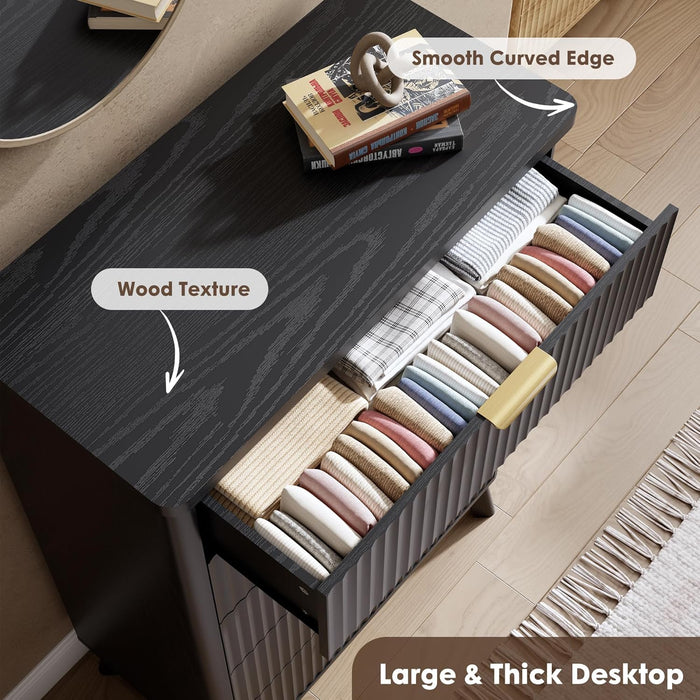 Five Drawer Dresser Anthracite Wood Curved Profile