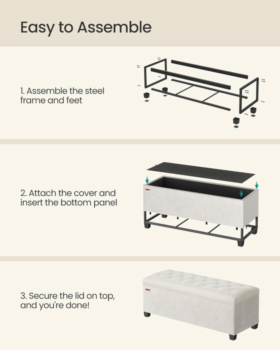 Velvet Storage Ottoman Bench, Foot Rest with Legs, 15.7 X 43 X 15.7 Inches, End of Bed Bench, Storage Chest, Load up to 660 Lb, for Living Room, Bedroom, Entryway, Cream White ULSF089W01