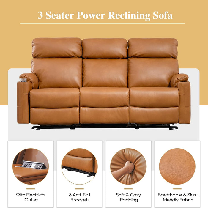 Power Reclining Sofa - 3 Seater Recliner Sofás, PU Leather Sofa, Home Theater Seating with Flipped Middle Backrest, Power Recliner Couch for Living Room(Brown)