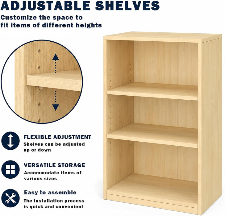 【2026 Adjustable Shelves 3-Tier Bookcase, 71 Inches, Wooden Open Display Floor Bookshelf (Oak Color)