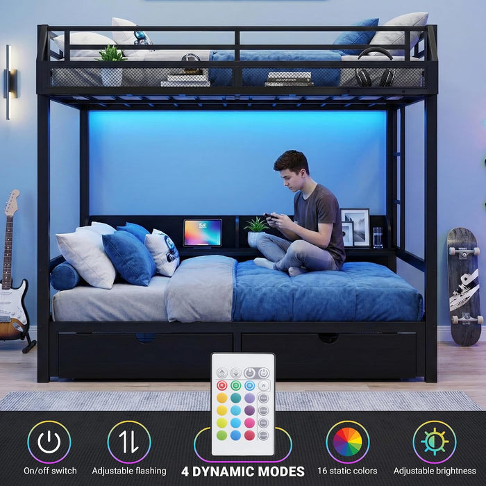 Queen Over Queen Bunk Bed WithIntegratedStorage Drawers