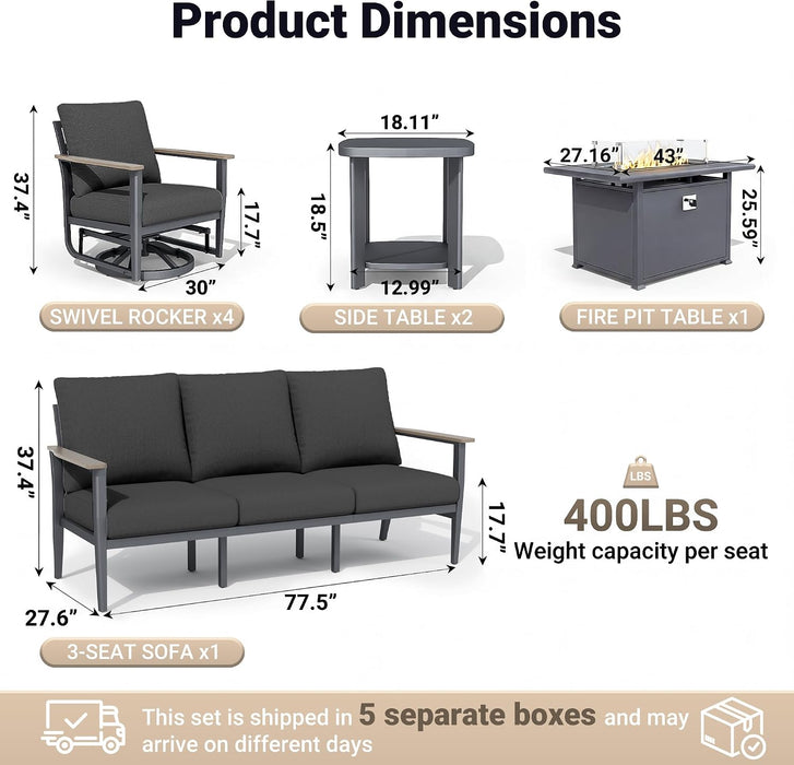 Aluminum Outdoor Patio Furniture Set with 5.1-Inch Cushions