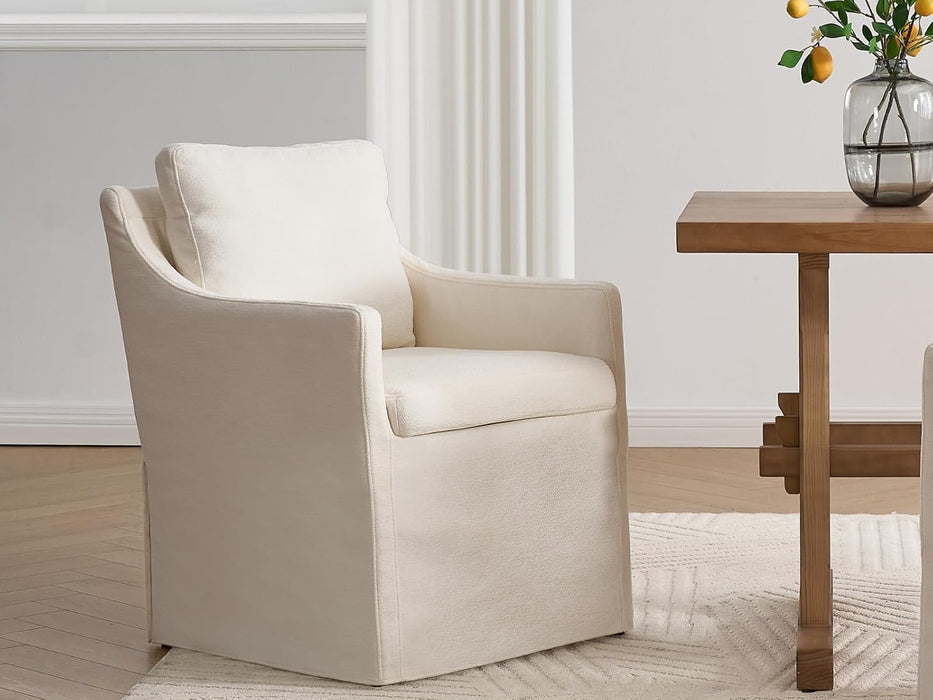 Farmhouse Upholstered Dining Chair, Modern Kitchen& Dining Room Chairs with Arms, Beige Accent Chair for Living Room, Comfy Single Sofa for Bedroom Reading Waiting Kitchen Room, Chenille