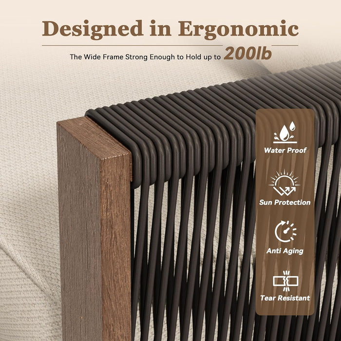 4 Piece Patio Furniture Set, Wooden Outdoor Furniture Conversation Set with Coffee Table, Modern PE Wicker Patio Chairs Conversation Sets with Sofa for Garden, Terrace, Porch, Balconies, Lawns