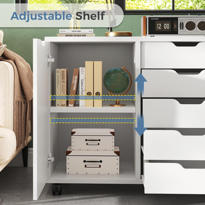 5-Drawer Mobile File Cabinet, Wooden Printer Stand with Storage