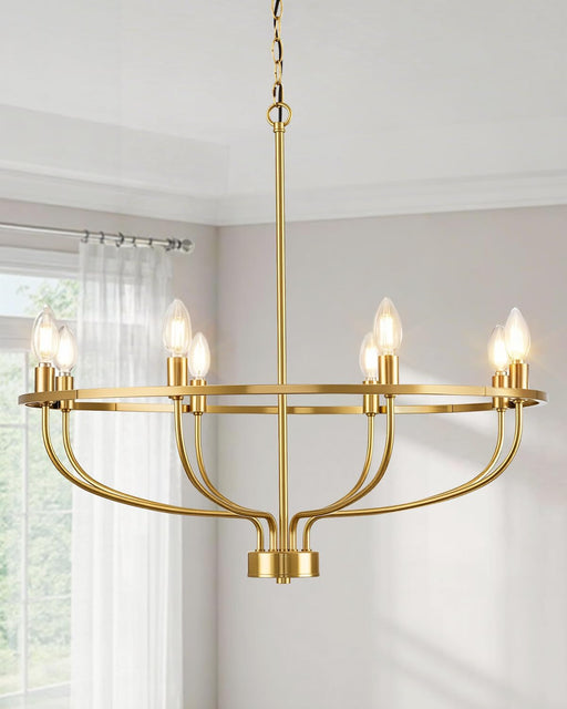 Gold 8 Light Chandelier With BrushedGoldFinish 30Inch