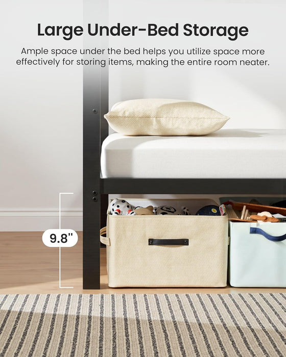 Queen over Queen Bunk Bed for Adults & Teens, Heavy Duty Metal Bunk Bed with EVA Anti-Slip Ladder & Full-Length Guardrails, Noise-Free Queen Bunk Bed Frame with Under-Bed Storage, Black