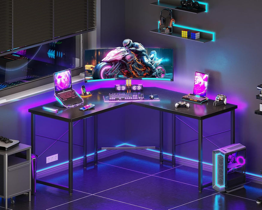 L Shaped Gaming Desk, Corner Desk Gaming Table for Home Office, Computer Desk Sturdy Writing Workstation for Small Space, Easy to Assemble, 51 Inch, Black