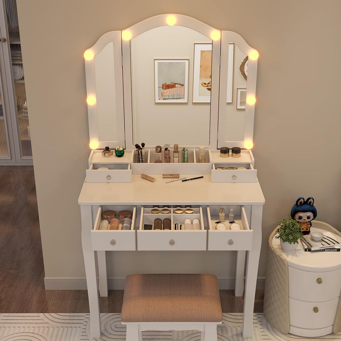 White Makeup Vanity Desk With Multicolored Lighting