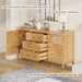 60" Glossy Burl Wood Sideboard Buffet with Storage | Mid-Century Modern Style, Buffet Cabinet with 3 Drawers & 2 Closed Storage for Dining Room, Living Room, Blond Burl
