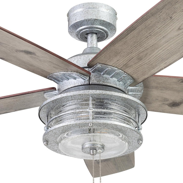 Ceiling Fans Foxhaven Farmhouse 52 Inch Ceiling Fan with Light, Outdoor Fan/Indoor Dual-Mount LED Ceiling Fan, 5 Blades, Ebony and Silver Oak Blade Finish Options, Galvanized (51631-01)