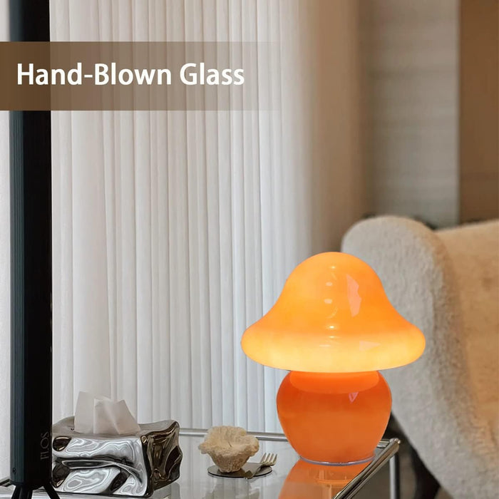Mushroom Lamp Orange Glass Mushroom Table Lamp for Bedrooms, Living Room, Aesthetic Lamps for Bedroom, Cute Bedside Lamp