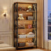 Industrial Six Tier Tall Bookshelf BrownAndBlackFinish