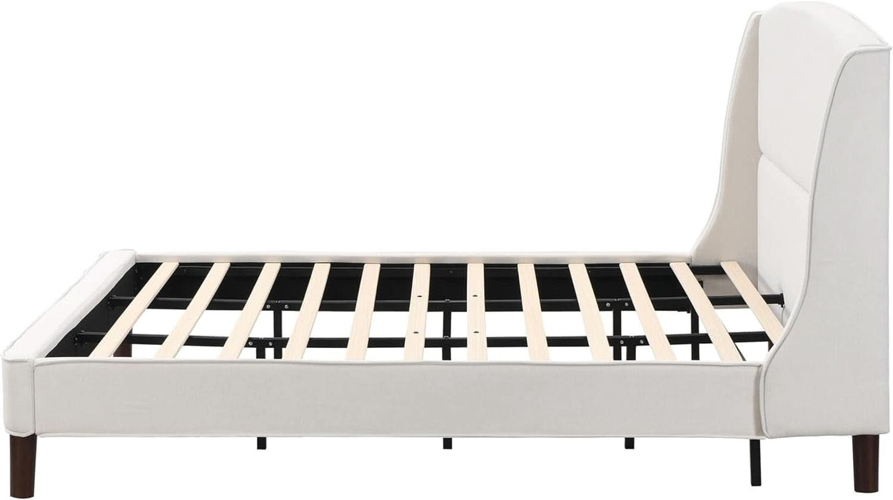 Cordo 44.50" H King Size Bed Set, Upholstered Platform Bed with Wingback Headboard, Solid Wooden Slats Panel Support, No Box Spring Needed, Easy Assembly, Beige
