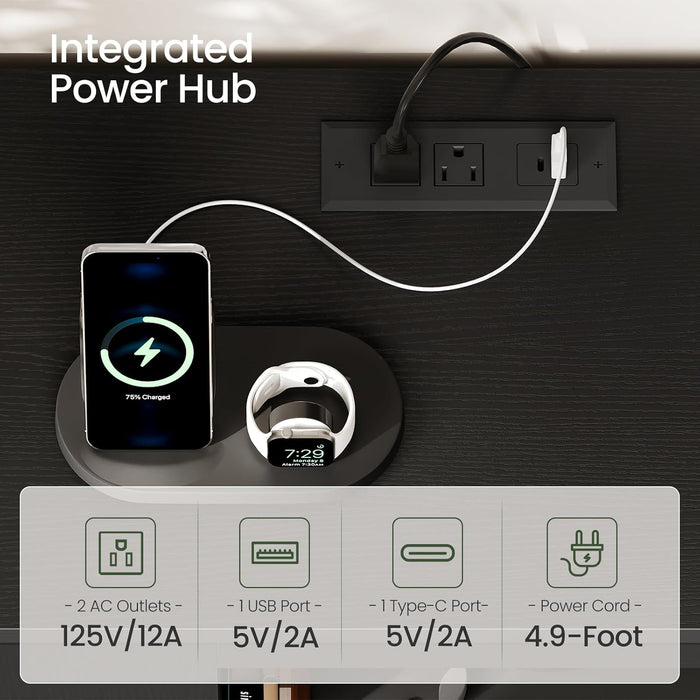 55" TV Stand for up to 65" Tvs with RGB LED Lights, Built-In Power Outlet, Adjustable Glass Shelves & Open Storage, Modern Media Console for Living Room & Game Room, Black MDS05UDBB