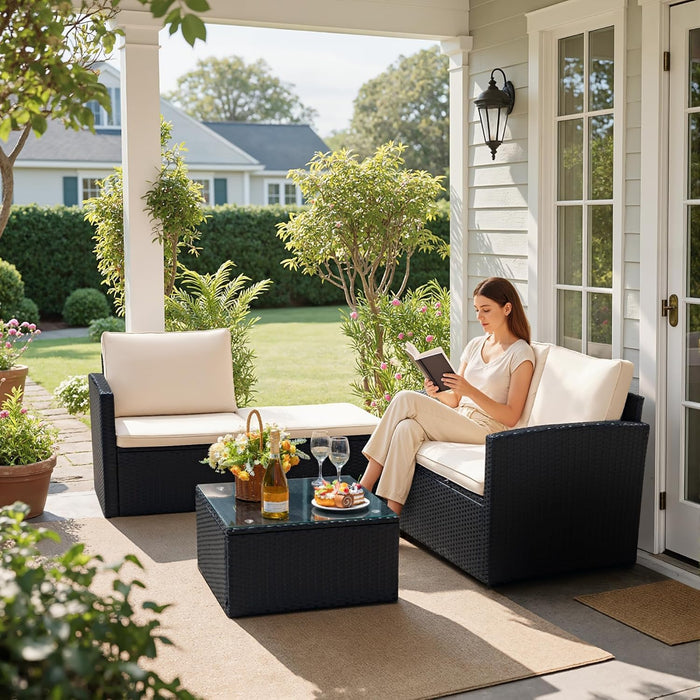 Patio Sofa,4 Pieces Outdoor Furniture Set,Wicker Sectional Couch