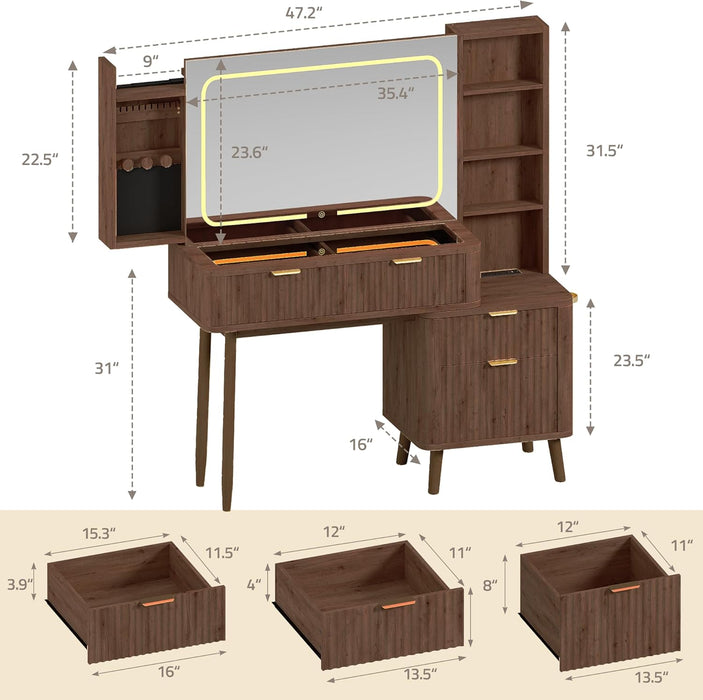 Brown Oak Exquisite Handcrafted Makeup Desk 48Inch