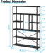 6 Tier Industrial Bookshelf for Bedroom Living Room Office, Black Oak
