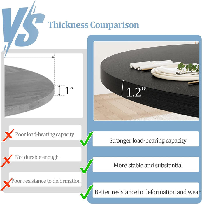 round Dining Table for 4, 47 Inches Dining Room Table with Wooden Base, Kitchen Table with Circle Tabletop, Dinner Table for Dining Room, Kitchen, Living Room, Black