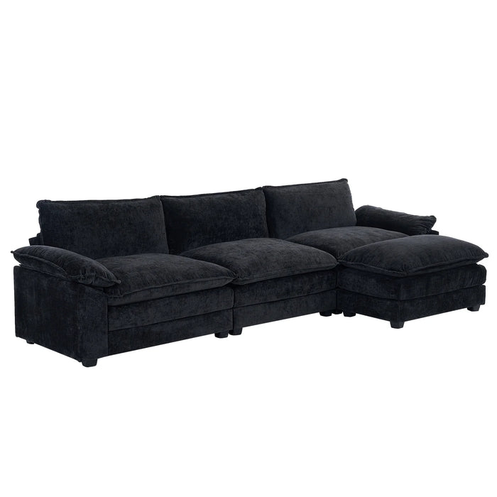 Convertible Sectional Sofa with Chaise L Shaped Couch with Ottoman Reversible 3-Seat Sofa Sectional Couch Sets for Apartment Black