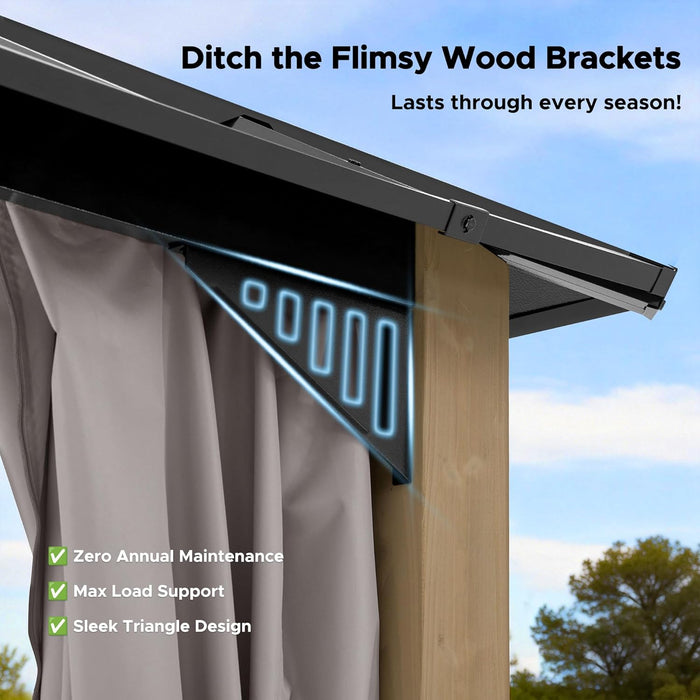 14x12 Hardtop Cedar Wood Gazebo PolycarbonateRoof CurtainsNetting