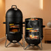 4-Tier 3-In-1 Vertical Charcoal Grill, BBQ Charcoal Smoker with Built-In Thermometer, Air Vent, and Access Doors, Perfect for Camping, Picnics, Backyard Bbqs, and Tailgating Parties