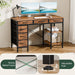 47" Computer Desk with 6 Drawers, Home Office Gaming Desks with Storage Shelves for Bedroom, Writing Study Corner Living Room Work Table Brown