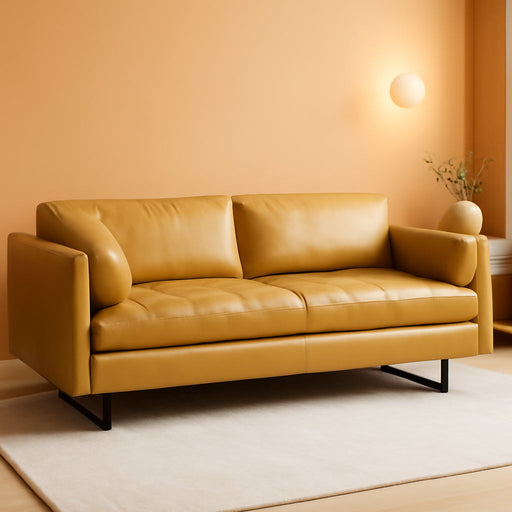 Radia Sofa with Pillow in Yellow Turmeric Top Grain Leather