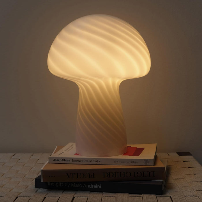 Mushroom Table Lamp 12.75" - Elegant Modern Glass Lamp for Bedside Tables, Nightstands, Desks, Bookshelves - Cozy Ambient Night Light with Warm White Lamp Living Rooms, Bedrooms - White