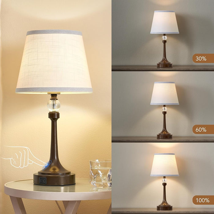 Touch Brown Table Lamp Set of 2 with USB C+A Ports-19.7''