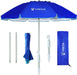 6.5Ft Twice Folded Portable Beach Umbrella with Sand Anchor Windproof, Push Button Tilt and Air Vent UV 50+ Protection Fits in a Large Suitcase for Patio Garden Beach Pool Backyard Blue