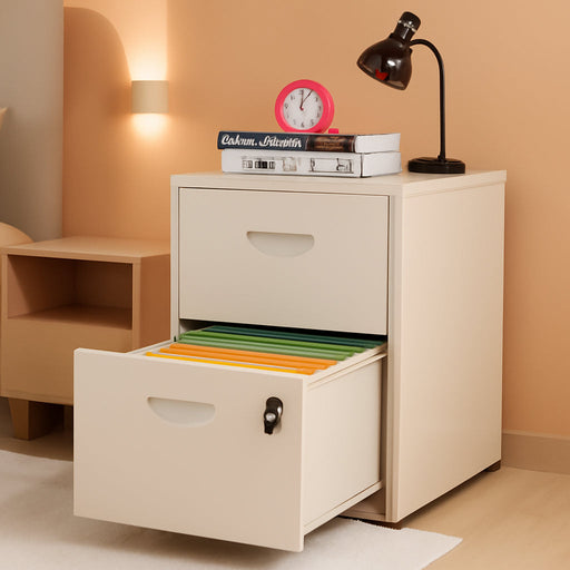 Filing Cabinet 2 Drawer with Lock, under Desk Metal Filing Cabinet, Two Drawer Vertical File Cabinets Suitable for Letter-Size Files, Light Duty Metal File Cabinet for Home Office - Assembly Required