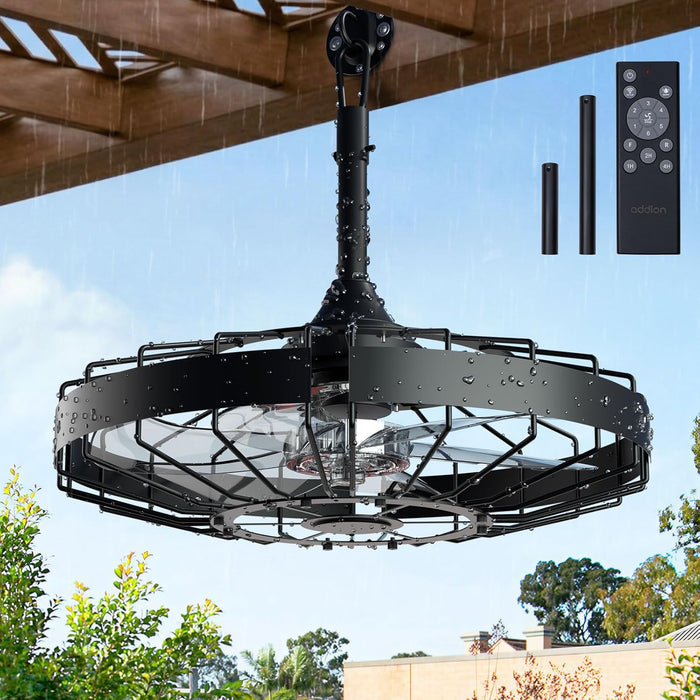 20 Inch Outdoor Ceiling Fan without Light, IP65 Waterproof Plug in Caged Hanging Fan, Remote Control, 6 Speeds Reversible Outdoor Fans for Patio, Gazebo, Pergola, Porch