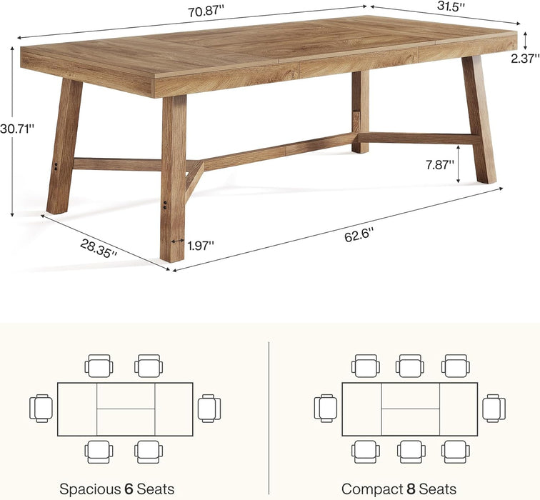 70.9-Inch Dining Table for 6-8, Large Farmhouse Kitchen Table with Reinforced Metal Legs for Kitchen & Dining & Living Room, Natural