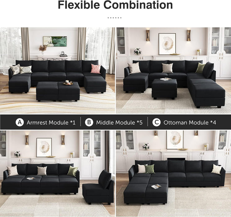 Ottoman Module for Modular Sectional Sofa, Storage Ottoman Square Ottoman Bench for Living Room, Velvet Black