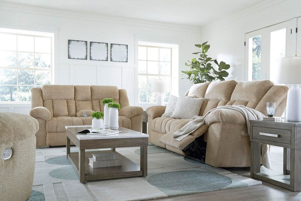 Tip-Off Classic Wall Hugger Power Reclining Sofa with Adjustable Headrest and USB Ports, Light Brown