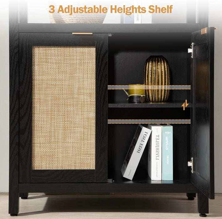 Rattan Boho 5 Tier BookshelfStorageUnit With Doors