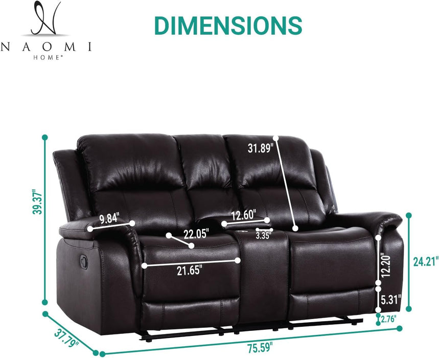 Katie Leather Recliner Sofa Set, Manual Recliner Sofa Couch - Living Room Furniture Set, Leather Reclining Sofa Recliner Couch for Office Home, Living Room Sofa Recliners, Air Leather, Espresso