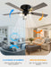 52 Inch Vintage Ceiling Fan with Light and Remote Control | Flush Mount Chandelier Fandelier Rustic with 6 Speeds 5 Reversible Blades for Bedroom Kitchen Dining Room