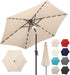 10Ft Solar Outdoor Umbrella - 24 LED Lighted Patio Umbrella with Centre Surround Light, Table Umbrellas with Tilt & Crank for Pool, Porch, Garden, Deck, Backyard UV Protection (Beige)