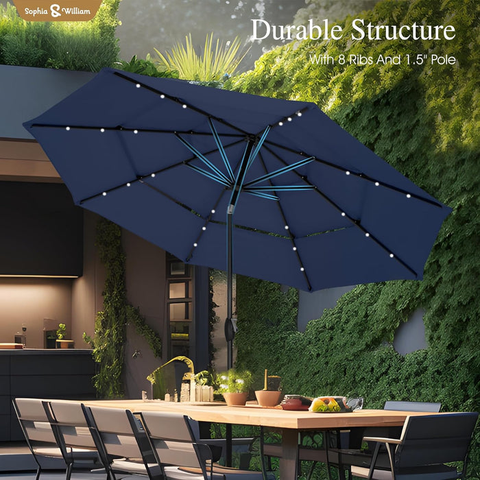 10Ft Patio Umbrellas 3-Tier Outdoor Umbrellas with 24 LED Lights, Navy |  Outdoor Patio Umbrellas, Market Table Umbrella with Adjustable Tilt for Pool Garden Backyard